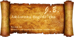 Jablonsky Boglárka névjegykártya